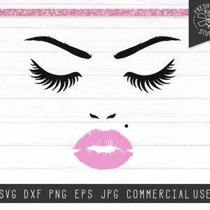 Face SVG Cut Files Instant Download Eyelashes and Lips svg Cutting File for Cricut, Silhouette, Eyebrows svg, Lipstick Kiss, Beauty Mark