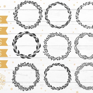Laurel Wreath Svg Bundle, Floral Laurel Monogram Circle Svg Cut File Instant Download Digital Design for Cricut, Silhouette, Laurel Svg Dxf