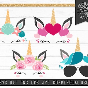 Unicorn SVG Bundle, Unicorn Faces svg, Boy Unicorn svg, Aviators svg, Floral Unicorn Horn, Eyelashes, Mermaid Unicorn, Heart Unicorn SVG