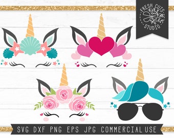 Unicorn SVG Bundle, Unicorn Faces svg, Boy Unicorn svg, Aviators svg, Floral Unicorn Horn, Eyelashes, Mermaid Unicorn, Heart Unicorn SVG