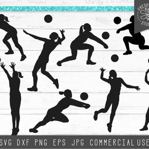 Volleybal SVG cut files, volleybal silhouetten SVG, volleybal SVG bundel, volleybal speler silhouetten clipart snijden bestanden voor de Cricut
