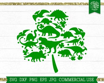 St Patricks Day SVG Dinosaur Cut File for Cricut, Silhouette, Lucky Clover svg, Shamrock svg, Dinosaur Svg, Boys St Patricks Day Shirt Png