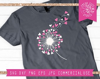 Dandelion SVG, Valentine Svg, Valentine's Day svg, Valentine Flower Svg, Heart Dandelion Cut File for Cricut, Silhouette, Instant Download