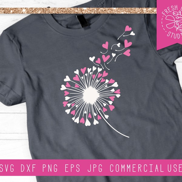 Dandelion SVG, Valentine Svg, Valentine's Day svg, Valentine Flower Svg, Heart Dandelion Cut File for Cricut, Silhouette, Instant Download