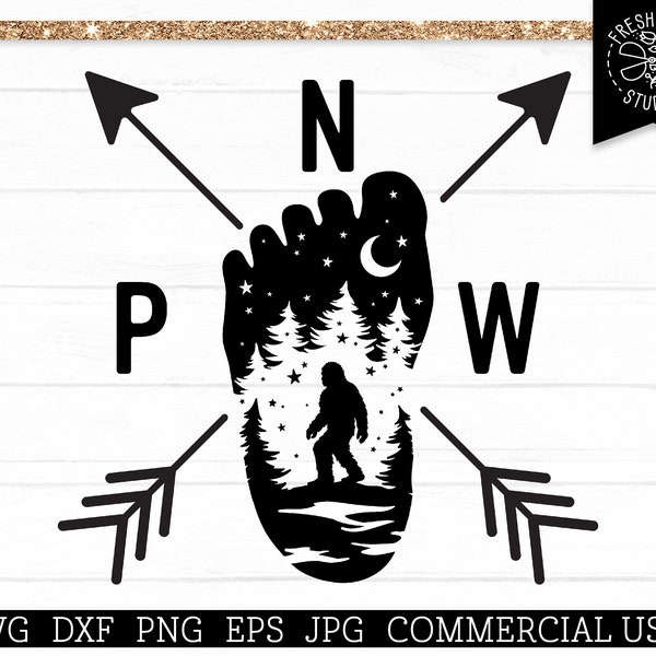 Bigfoot SVG Pacific Northwest Svg Cut File for Cricut and Silhouette, Bigfoot and Trees, Sasquatch Svg PNG for Sublimation, PNW Shirt Decal