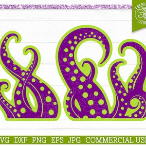 May include: Two purple octopus tentacles with green polka dots. The tentacles are curled and overlapping. The design is suitable for crafting projects.