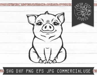 Pig SVG Baby Cut File, Hand Drawn Pig Svg, Piglet Svg, Baby Pig Svg, Eyelashes, Farm svg, Farm Life Svg, Girl Pig Svg, Instant Download Dxf