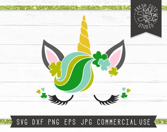 St Patrick's Day SVG Instant Download, St Patricks Day Unicorn SVG, Unicorn Face SVG, Shamrock Unicorn Cut File for Cricut, Svg for Girls