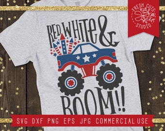4th of July SVG, Monster Truck Svg for Boy 4th of July Shirt, Fireworks Truck svg png jpg, Red White and Boom Svg for Kids, Patriotic svg