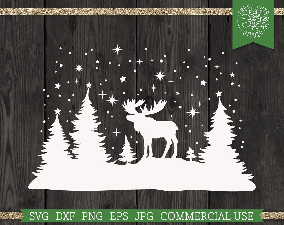 Winter Scene SVG Cut File for Cricut, Moose Svg, Snowy Woods Svg, Snowy