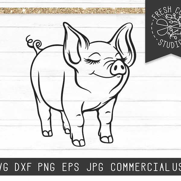 Pig SVG Cut File, Hand Drawn Pig Svg, Piglet Svg, Baby Pig Svg, Eyelashes, Farm Animal svg, Farm Life Svg, Girl Pig Svg, Instant Download