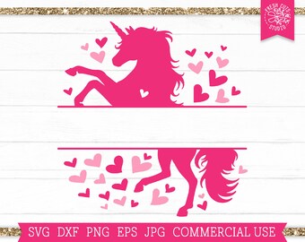 Unicorn SVG Cut FIle, Girl Split frame svg, Unicorn Shirt, Unicorn Hearts svg, Valentines Day svg, Unicorn Name Frame svg, Heart Monogram