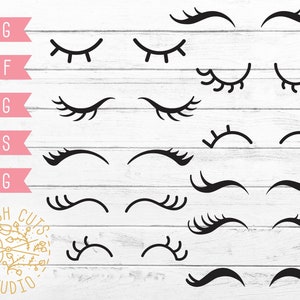 Pestañas SVG Cut Files, Silhouette Cameo Cricut Cut-N-Scan Sizzex files, Eyelash Dxf Vector, Uso comercial Svg, Kawaii Eyelashes Eyes PNG