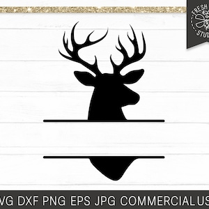 Deer Split Frame SVG Cut File for Cricut Buck Head Silhouette Monogram Frame, Hunting, Antlers, Deer SVG Cutting File Vector Clipart PNG