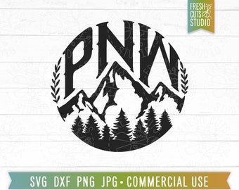 PNW SVG Mountain Quote Cut File for Cricut, Pine Trees, Mountain Saying, Pacific Northwest svg, Hand Lettered Design png for Sublimation
