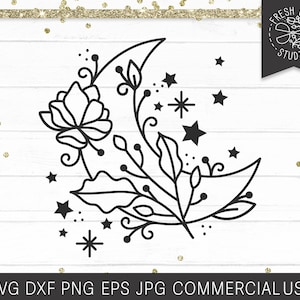 Blommig måne SVG, blomma halvmåne klippfil för Cricut silhuett, direkt nedladdning himmelsk häxnatt Svg för Cricut silhuett Png