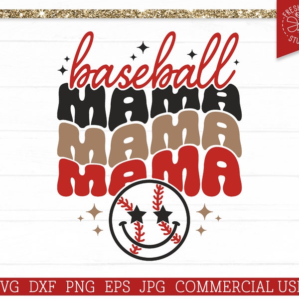 Baseball Mama SVG Cut File for Cricut, Silhouette, Retro Baseball Sublimation, Vintage Mama, Baseball Mom, Commercial Use png dxf eps jpg