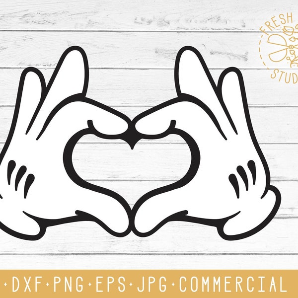 Heart Glove SVG Cut Files, Mouse World Svg Cut Files, Hand Heart Dxf Decal Transfer Files, Cutting Vinyl Paper, Cricut Cameo Silhouette PNG