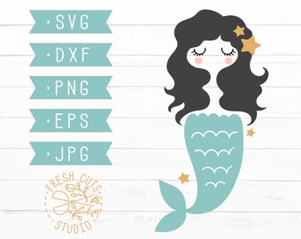 Mermaid SVG Design for Girls, Mermaid Cut File for Cricut, Silhouette, Instant Download, Cute Mermaid Clipart, Beach Girl SVG, Mermaid Girl