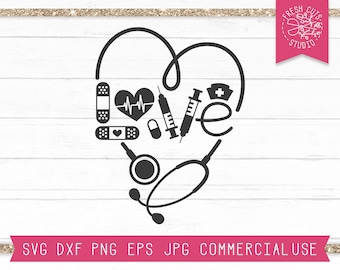 Love Nurse SVG File Instant Download Cut File for Cricut Silhouette, Nurse Word, Stethoscope svg, Heart svg, Svg for Nurse, Love svg dxf