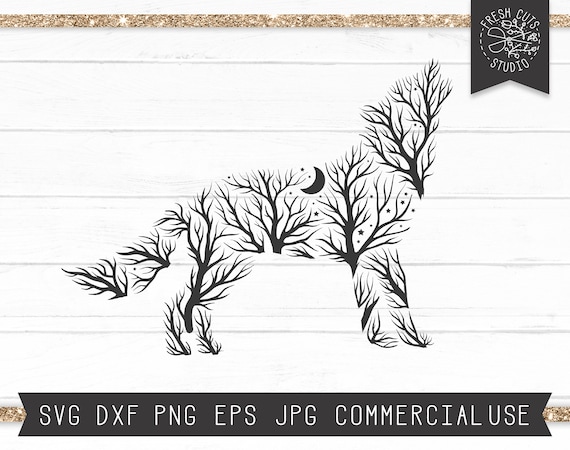 Wolf Shirt Design Svg, Wolf Howling svg, Wolf Silhouette Branches svg, Winter Trees svg, Original Wolf Design, Wolves svg, Forest svg, Woods