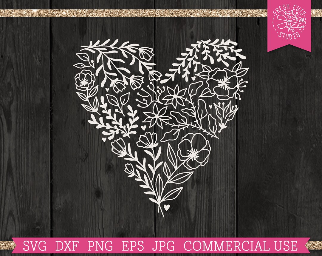 Flower Heart SVG Cut File for Cricut Silhouette, Floral Valentine Heart ...