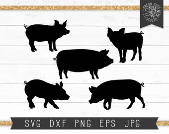 Pig SVG Files, Pig Cut Files for Cricut, Instant Download, Pig Silhouettes SVG Bundle, Farm Animal svg, Piglet svg, Baby pig svg, png, dxf