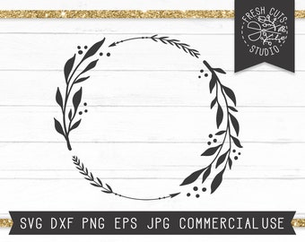 Laurel Wreath SVG Instant Download, Elegant Wreath Monogram Frame SVG Leaf Wreath Circle svg Cut File for Cricut, Arrow Wreath svg dxf png