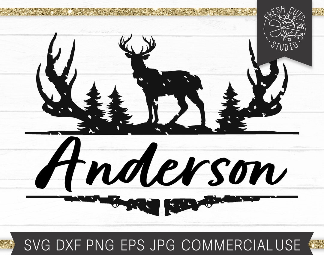 Distressed Deer Hunting Frame SVG, Deer Split Frame, Rifle Hunter