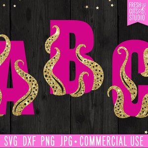 Tentacle Alphabet SVG Sea Monster Letters Cut File for Cricut, Squid svg, Octopus Letters, Monogram Letters, Ocean Letters svg png dxf