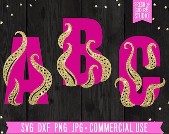Tentacle Alphabet SVG Sea Monster Letters Cut File for Cricut, Squid svg, Octopus Letters, Monogram Letters, Ocean Letters svg png dxf