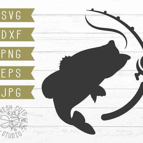 Fishing Pole SVG Cut File Instant Download, Bass Fish svg, Fishing Logo Design Clipart, Angling svg, Fisherman Svg, Hunting Fishing Vector