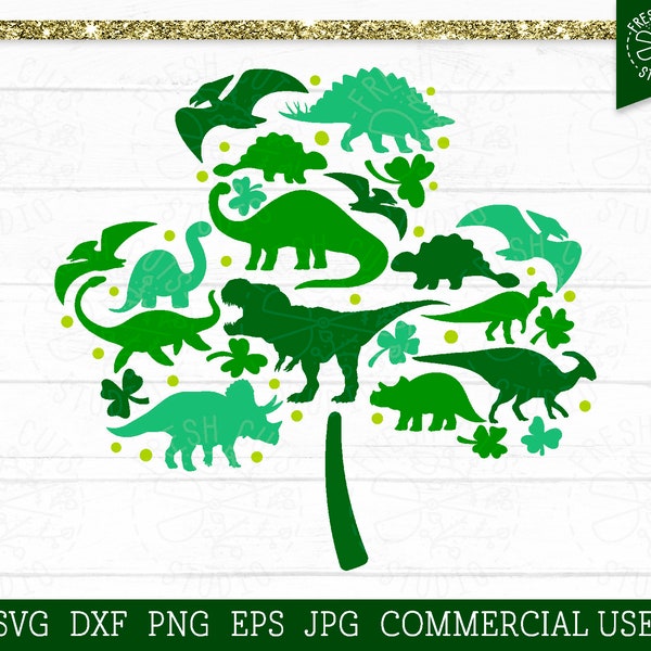 St Patricks Day SVG Dinosaur Cut File for Cricut, Silhouette, Lucky Clover svg, Shamrock svg, Dinosaur Svg, Boys St Patricks Day Shirt Png