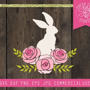 Kaninchen SVG Instant Download, Floral Rabbit Svg, Hase SVG geschnitten Datei für Cricut, Ostern Svg, weiße Baumwolle Schwanz Svg, Blumen Svg, Frühling Svg