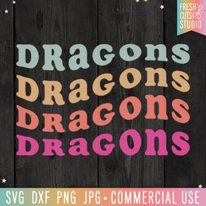 Dragons SVG, Mascot Dragon PNG Sublimation File, Dragons Sports Team SVG Cut File Cricut, Retro Groovy, school mascot svg, Teacher Shirt png