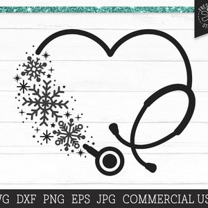 Winter Stethoscope SVG Cut File, Snowflakes Monogram Frame, Nurse SVG Stethoscope Heart Cut File, Nurse Monogram, Veterinarian Christmas Png
