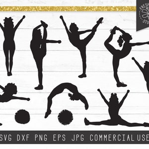 Cheerleading SVG Silhouettes, Cheer Silhouette SVG Bundle, Pom Pom svg, Tumbling Svg, Cheer Cut Files for Cricut, Instant Download, dxf png