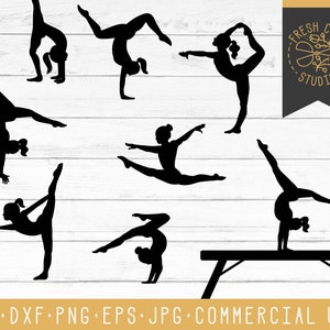 Turnerin SVG-Schnittdateien, Gymnastik Silhouette Cricut, Cameo, Sofortiger Download, Tumbling Cheerleader, Dxf Schnitt Dateien, Sport Athlete Mädchen