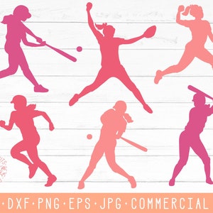 Softball Girls SVG Images Silhouette, Softball Player SVG Pink, Batter Pitcher Softball SVG Cut Files, Cricut Cutting File, Cameo ScanNCut