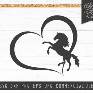 Pferd Herz SVG-Sofort-Download, Pferd-Svg-Datei, Pferd mit Herz, Pferd geschnitten, Hengst svg, Pferd, Aufzucht, Silhouette Cricut Cameo