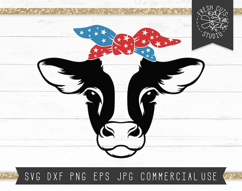 Download Cow SVG Cut File Cow Head Svg Bandana 4th of July Cow Farm ...