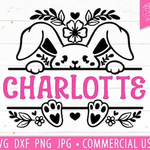 Osterhase Name Rahmen SVG geschnitten Datei, Bunny Rabbit svg, fügen Sie Ihren eigenen Text, Ostern Split Rahmen svg, Ostern svg für Kinder, Kaninchen svg Monogramm
