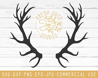 Antler Silhouette SVG Cut Files, Cricut Cameo Vinyl Shirt Designs, Rustic Deer Hunting Svg Dxf Png Vector Antler Clipart, Commercial Use