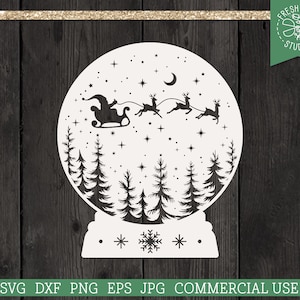 Winter scène met Santa SVG, Santa's Slee, Vliegende Rendier, Kerstavond Nacht, Besneeuwd Bos, Starry Pine Trees, dxf png eps, Rustiek