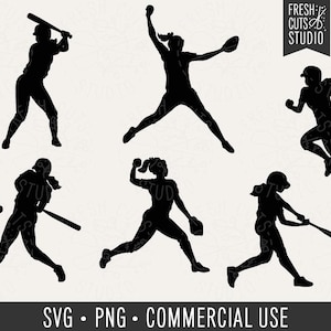 Softball Girl SVG Cut Files, Softball Girl Silhouette, Softball Pitcher Batter SVG, Softball Players Clipart Images, Hitting the Ball svg