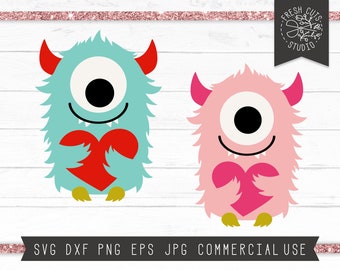Valentine SVG Cut File, Monster Svg for Kids, Valentine's Day Svg, Valentine Monster, Instant Download, Monster Cut File for Cricut Dxf Png