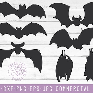 Halloween Bat SVG Silhouette Cut Files for Cutting Paper and Vinyl, Bat Designs for Cameo Cricut, Vector Bat Clipart Commercial Use Dxf PNG