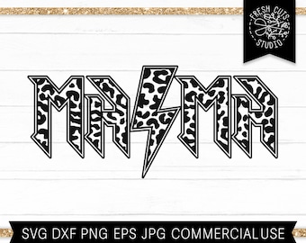 Lightning Bolt Mama Leopard SVG-bestand knippen, Rock n Roll Mama Rock Band Shirt Design voor moeder PNG-sublimatie afdrukbestand ontwerp, commercieel gebruik