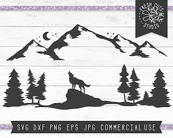 Howling Wolf Svg Silhouette Cut Files, Howling at the Moon Svg, Mountains Svg, Forest Svg, Woodland Animal, Files for Cricut, htv, Moonlight