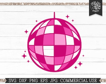 Disco Ball SVG Cut File for Cricut and Silhouette, Commercial Use Groovy Hippie Disco PNG Sublimation Design, dxf eps jpg Digital Download